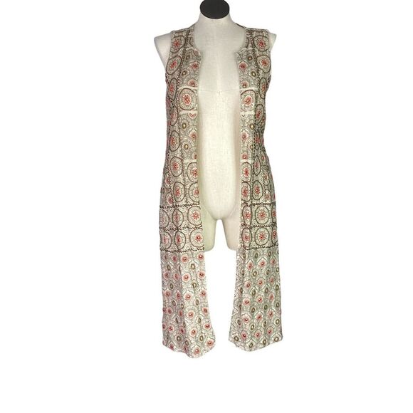 Soft Surroundings Vest Womens L Beige Orange Beaded Alhambra Duster Boho - Picture 1 of 12